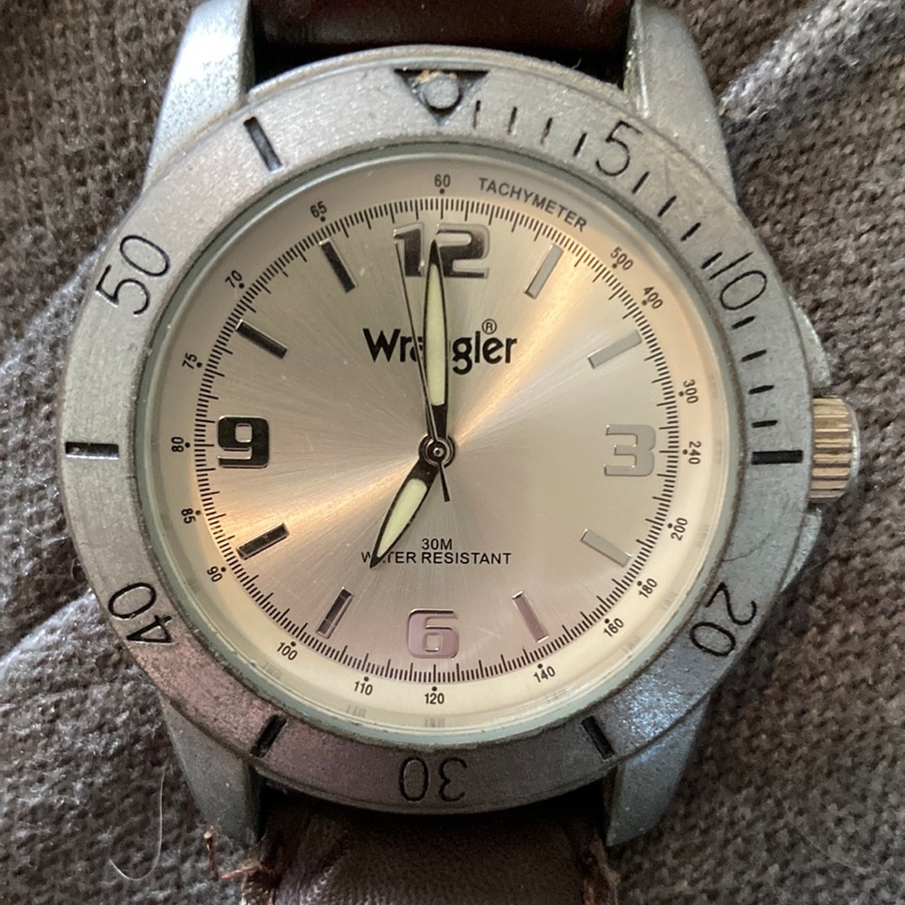 Vintage 90s Wrangler Watch Brown Leather Strap